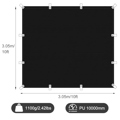 Black Waterproof Tarp Cover for Outdoor: Multi-Purpose Oxford Tarpaulin with Reinforced Webbing Loops for Garden Shed Patio Camping Pool Roof Tent - Durable and Tear Resistant (10ftx10ft) - size: 10x10ft
