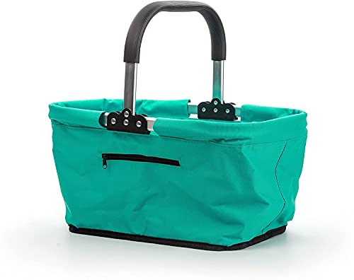 RSVP International Collapsible Market Basket Aluminum Frame, Large Zip Side Pocket, 17x11x18", Turquoise - color: Turquoise, size: 17 x 11 x 18"