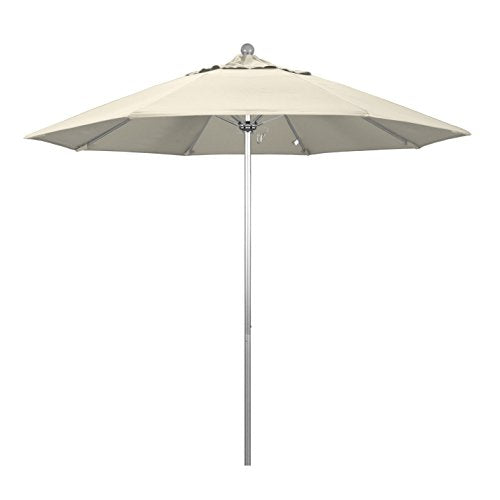 California Umbrella 9' Round Aluminum/Fiberglass Umbrella, Push Open, Silver Pole, Olefin Antique Beige - color: Antique Beige