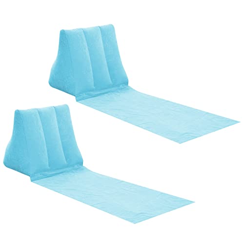 2X Inflatable Outdoor Sun Bath Beach Mat Pillows Flocking Beach Chairs with Backrest Inflatable Lounger for Portable Travel Camping - color: Skyblue