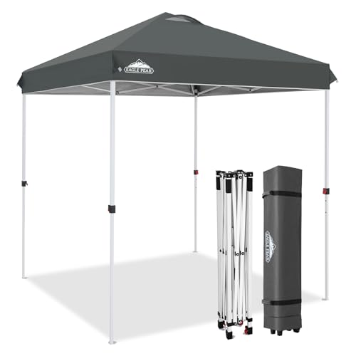 EAGLE PEAK Pop Up Canopy Tent with Wheeled Carry Bag, 8 Stakes, 4 Ropes, Easy Set Up Tent Canopy, 6.6x6.6 ft, Gray - color: Gray, size: 6.6x6.6