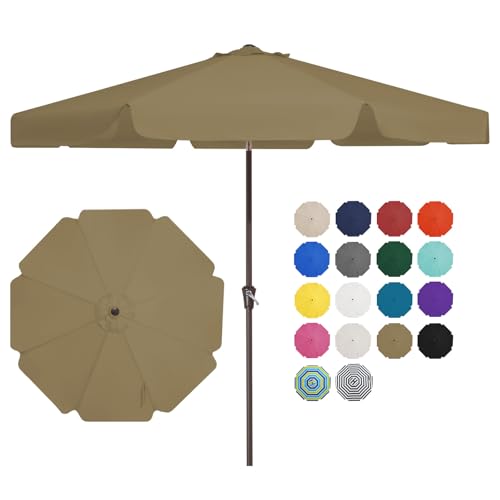 JEAREY 9 FT Patio Umbrella Outdoor, Table Umbrellas Market Umbrella w/Push Button Tilt/Crank, 8 Sturdy Ribs(Tan) - color: Tan