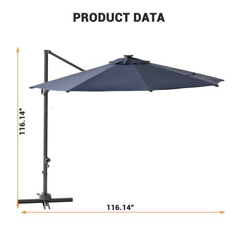 10ft Cantilever Patio Umbrella with Base - 360° Rotation & Adjustable Tilt - Heavy-Duty Waterproof Canopy - Rust-Resistant Aluminum Frame - Windproof Offset Sun Shade for Garden, Deck, Pool, or Backyard - Grey or Beige - color: Navy Blue
