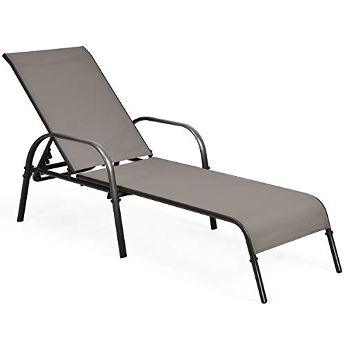 Tangkula Lounge Chair Outdoor, Patio Chaise Lounge with Adjustable Backrest, Reclining Pool Lounge Chair for Outside with Heavy Duty Steel Frame, Suitable for Beach, Yard, Balcony, Poolside - color: Brown