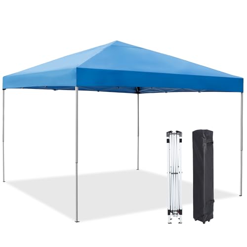 LEMY 10 x 10 FT Pop-Up Foldable Canopy Tent Pre-Assembled Adjustable Lightweight Heights Instant Waterproof Shelter with Wheeled Carry Bag (Blue) - color: Blue