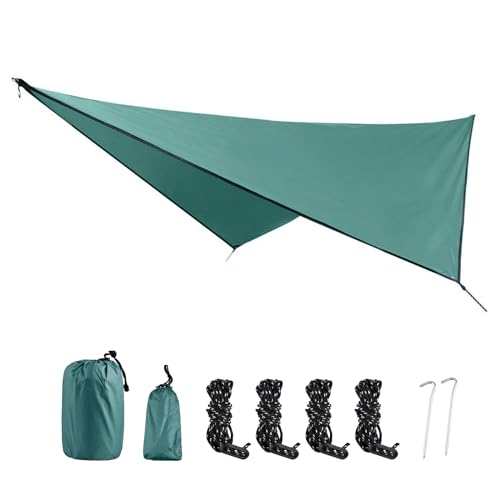 TRIWONDER Camping Tarp Cover Waterproof Rain Fly Tent Ground Cloth Footprint Hammock Shelter for Outdoor Hiking Picnic Beach (Dark Green+Accessories) - color: 03 Rhombus Dark Green+accessories, size: ‎11.81 x 9.51 ft