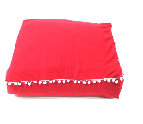 CRAFT KALA Meditation Floor Pillow Cover, Round Large Pillows Cover Seating for Adults, Bohemian Mandala Circle Cushions Cover for Outdoor Fireplace Yoga Living Room (Red, 16" Square) - color: Red, size: 16" x 16" (Pack of 1)