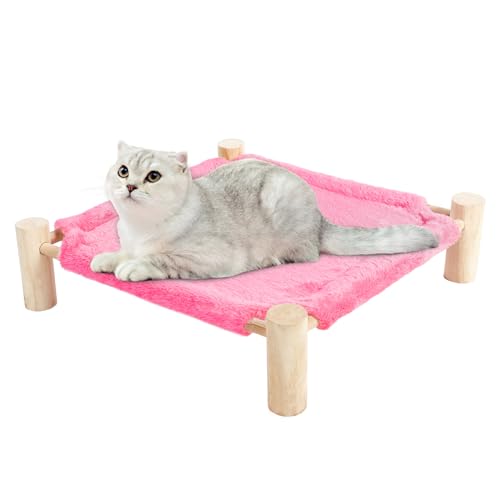 Patas Lague Cat and Dog Hammock Bed for Small Dogs, Brethable Wooden Cat Pet Rabbit Elevated Bed Cots Furniture for All Seasons Fleece Hot Pink - color: Fleece Hot Pink