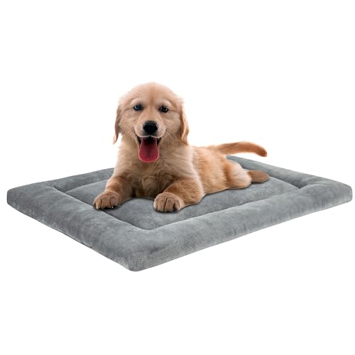 KHONSU PET Dog Bed Mat for Crate 1.1in Slim Cooling Pad Reversible Flannel & Waterproof Canva for Small Dogs up to 25 lbs,Fits 24"x18" Crate - color: Grey, size: S