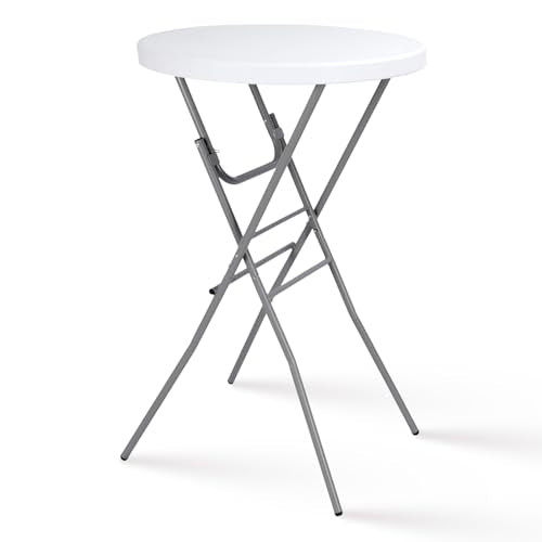 Byliable 28in Cocktail Table White High Top Folding, Round Portable Bar Height Folding Table with Removable Legs, Indoor Outdoor Banquet for Parties, Commercial, Speech, School - color: White, size: 28×43 in