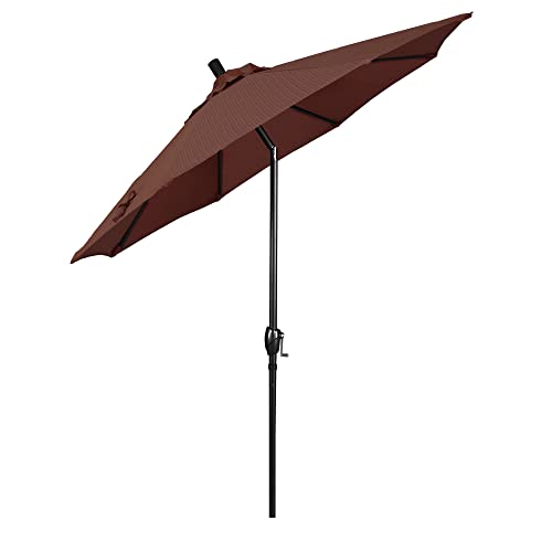 California Umbrella 9' Round Aluminum Market Umbrella, Crank Lift, Push Button Tilt, Black Pole, Terrace Adobe Olefin - color: Terrace Adobe