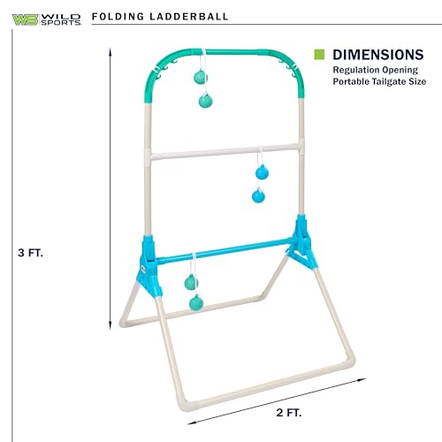 Wild Sports Folding Ladderball Set - Lightweight and Portable Outdoor Game - Includes 6 Bolos - color: White/Mint/Light Blue