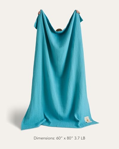 UnHide Summer Cotton Blanket -100% Cotton - Breathable and Lightweight - Cozy Throw Blanket for Outdoor Picnic, Beach, Park, and Backyard - Machine Washable - 60” x 80” - Teal - color: Teal