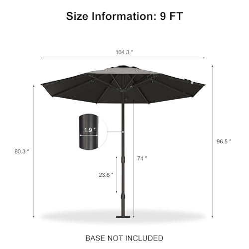 PURPLE LEAF 9Ft Round Semi-Auto Outdoor Patio Umbrella Aluminium Market Umbrella Table Sun Umbrella with 1.89" Rod and 8 Sturdy Ribs for Deck Lawn Pool Garden, Gray - color: Gray, size: 9 ft