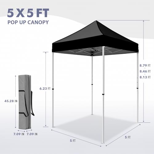 5x5 Pop Up Canopy Tent, Instant Portable Beach Canopy, Outdoor Tent with Carry Bag for Camping, Sports, Tailgating, Events, Black - color: Black, size: W/O Wall