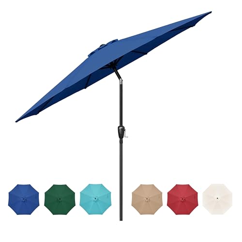 HealSmart 9ft Patio Umbrella with Push Button Tilt/Crank, Outdoor Table Market Yard Umbrella with 8 Sturdy Ribs for Garden, Backyard, Deck, Pool, Blue - color: Blue, size: 9FT
