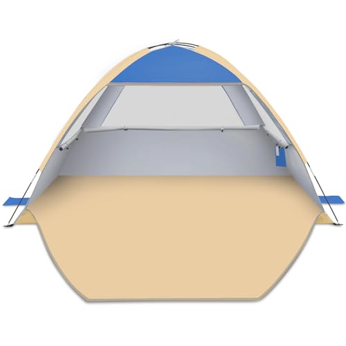 Gorich Beach Tent Sun Shelter for 3/4/6/8/10 Person with UPF 50＋ UV Protection, Lightweight & Easy Setup Beach Shade Canopy, Portable Beach Shade Tent Beach Cabana - color: Sapphire Blue, size: 3 Person