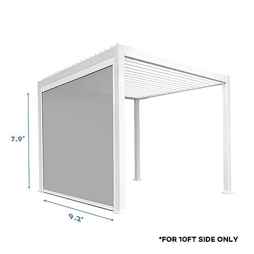 Mirador Accessory - 10Ft Side Adjustable Pull Down Screen for Mirador pergola 111S Series, Enhance Outdoor Living Space with Pull-Down Sun Shade, Wind Block, UV Resistant, White, not pergola - color: White, size: 10Ft Side(for 111 series)