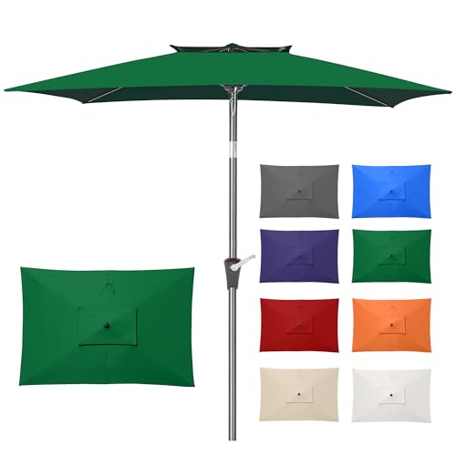 6.6 x 10 ft Rectangular Patio Umbrella, Outdoor Market Table Umbrella with Push Button Tilt and Crank, Double-Tier Vent, 6 Ribs, Rectangle Patio Umbrella for Backyard, Deck, Pool, Fits 4–6 Chairs and Tables (Dark Green) - color: Dark Green