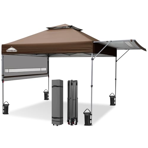 EAGLE PEAK 17x10 Pop up Gazebo Canopy Tent Outdoor Instant Canopy Shelter with Adjustable Dual Half Awnings (Brown) - color: Brown