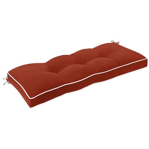 Favoyard Indoor/Outdoor Bench Cushion 48 x 16 Inch Waterproof & 3-Year Fade-Resistant Patio Furniture Cushions for Garden Porch Swing Chair Tufted Pad for Sofa Couch Seat with Ties, Red - color: Red, size: 48 x 16 In