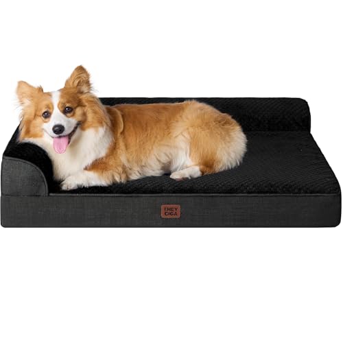 EHEYCIGA Large Dog Bed Memory Foam for Crate, Orthopedic Dog Bed Large Size Dogs with Washable Removable Cover, Waterproof Pet Sofa Couch with Nonskid Bottom, 35x22x6, Black - color: Black, size: 35.0"L x 22.0"W x 6"Th