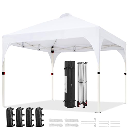 Yaheetech 10x10 Pop Up Canopy Tent with Vent, Easy Set Up Tent, Instant Sun Shelter Canopy with Wheeled Bag, 4 Sandbags, 12 Stakes & 4 Ropes, for Parties, Beach, Outdoor, White - color: White, size: 10x10
