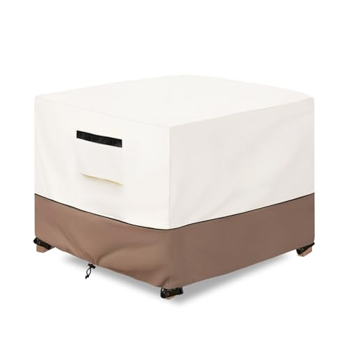 Patio Ottoman Cover Waterproof Heavy Duty Square Outdoor Ottoman Covers, 25W x 25D x 18H Inches Patio Furniture Covering Protector Outdoor Side Table Cover (Beige) - color: Beige - Ottoman Cover, size: 25"w X 25"d X 18"h