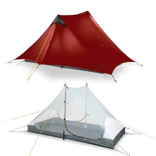 LANSHAN Ultralight Tent 3-Season Backpacking Tent for 1-Person or 2-Person Camping, Trekking, Kayaking, Climbing, Hiking - color: 2-person, red