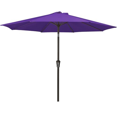MEWAY 9ft Patio Umbrella Outdoor Table Umbrellas with Push Button Tilt and Crank, Market Umbrella 8 Sturdy Ribs for Deck, Garden, Pool and Backyard, Dark Purple - color: Dark Purple, size: 9ft