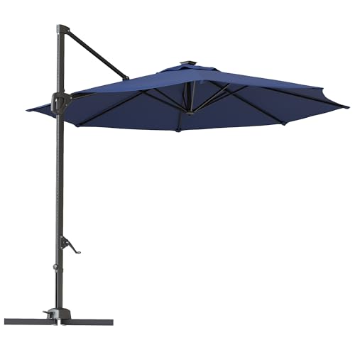 10ft Cantilever Patio Umbrella with Base - 360° Rotation & Adjustable Tilt - Heavy-Duty Waterproof Canopy - Rust-Resistant Aluminum Frame - Windproof Offset Sun Shade for Garden, Deck, Pool, or Backyard - Grey or Beige - color: Navy Blue