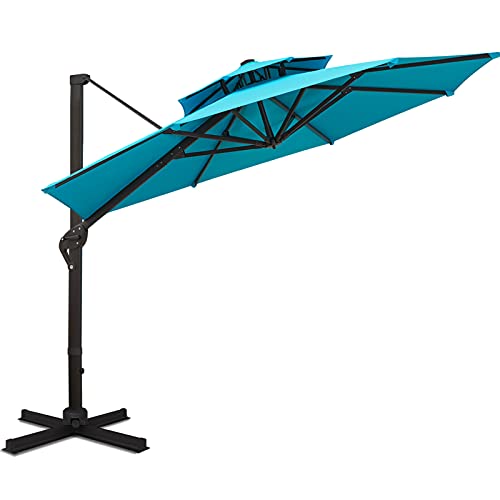 Sunnyglade 11FT Double Top Cantilever Patio Umbrella Deluxe Offset Umbrella 360° Rotation & Integrated Tilting System Heavy Duty Outdoor Umbrella for Market Garden Deck Pool Backyard Patio(Blue) - color: Blue