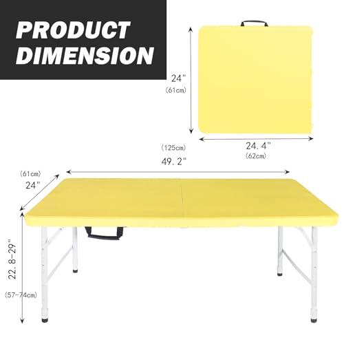 Portable Plastic Folding Table 4ft/6ft/8ft Heavy Duty White Black Picnic Dining Table Fold-in-Half for Camp Party Kitchen Indoor Outdoor - color: Light Yellow, size: 4FT, style: Flat Desktop