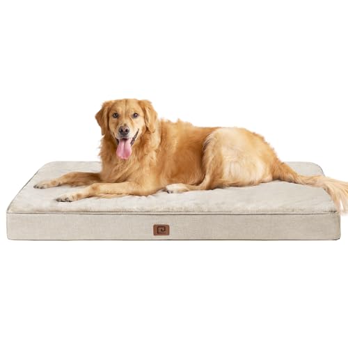 EHEYCIGA Orthopedic Dog Bed Waterproof 41"x27", Memory Foam Pet Bed for XLarged Dogs, Washable Pet Mat with Removable Cover, Beige - color: Beige, size: 41.0"L x 27.0"W x 3.0"Th