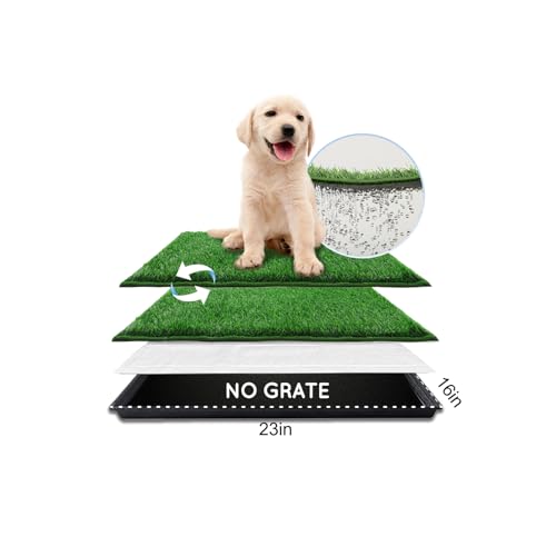 HQ4US 4LEGS Dog Grass Pad with Tray Small 23" x 16", Dog Puppy Litter Box with Odor Free Artificial Grass Pee Pads for Dogs Potty Tray with Hemmed Edge, Realistic for Indoor Balcony - size: Small(no Grate) for Dog＜ 19" Length