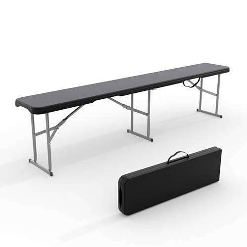 GarveeLife Portable Folding Bench 6 Foot, Plastic Foldable Bench HDPE BenchTop with Carrying Handle for Outdoor Picnic Camping Party Sports Activities - Black - color: Black, size: 1 Pack