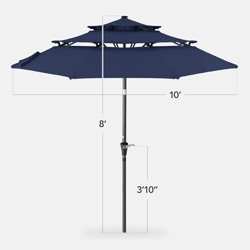 Best Choice Products 10ft 3-Tier Market Patio Umbrella, Outdoor Sun Shade with Tilt, Crank Lift, 8 Ribs for Backyard, Deck, Poolside - color: Navy Blue