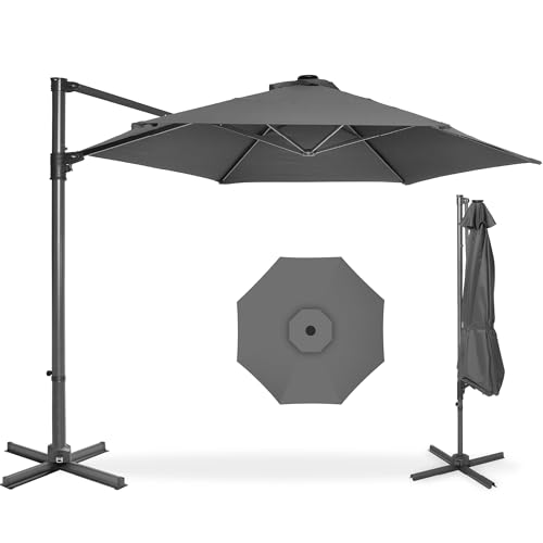 Best Choice Products 10ft Offset Cantilever Hanging Market Patio Umbrella, Smooth 360° Rotation, 8 Sturdy Ribs, Easy Adjustment - Gray - color: Gray, size: Offset w/ 360° Rotation
