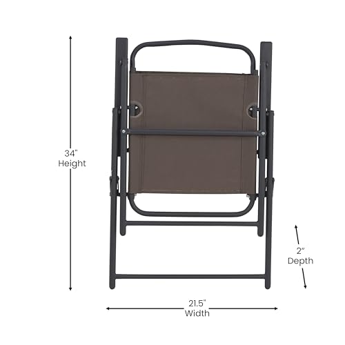 Flash Furniture Mystic Folding Patio Sling Chairs, Outdoor Textilene Lawn Chairs with Armrests, Set of 2, Brown - color: Brown
