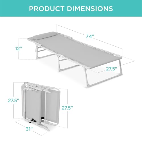 Best Choice Products Patio Chaise Lounge Chair, Portable Outdoor Folding Recliner for Lawn, w/ 8 Positions, Handles, 300lb Capacity - Ice Gray/White - color: Ice Gray/White