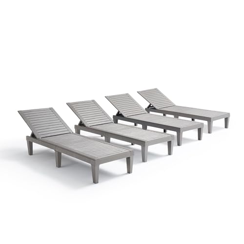 Nestl Patio Chairs - Grey Chaise Lounge Chair Outdoor, 5-Position Adjustable Sun Tanning Chair, Waterproof Pool Lounge Chairs Set of 4, Reclining Lawn Chair, Lightweight Outdoor Lounge Chairs - color: 7 - Grey, size: Set of 4