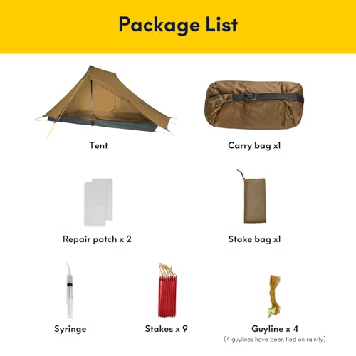 LANSHAN Ultralight Tent 3-Season Backpacking Tent for 1-Person or 2-Person Camping, Trekking, Kayaking, Climbing, Hiking - color: Pro 2-person, khaki