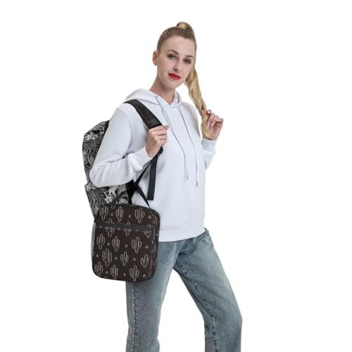 Black Cactus Fun Western Insulated Lunch Bag Portable Reusable Zipper Lunch Box For Men Women Work Picnic Travel Camping - color: Black36