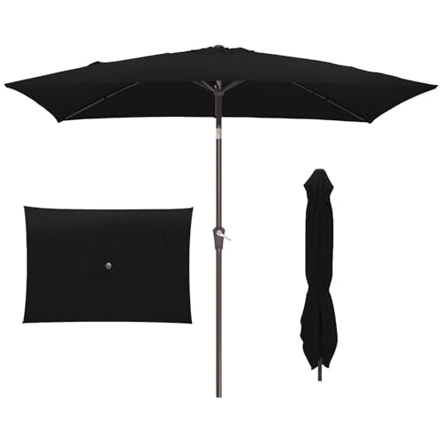 JEAREY 6.5x10 ft Rectangular Patio Umbrellas Rectangle Outdoor Umbrella with Push Button Tilt and Crank, Market Table Umbrella 6 Sturdy Ribs UV Protection for Poolside Garden Backyard Deck, Black - color: Black, size: 6.5x10ft