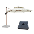 PURPLE LEAF Large 11ft Cream Cantilever Umbrella with Base, Windproof, UV Resistant Fabric - color: Cream, size: 11 Feet, style: Base Included