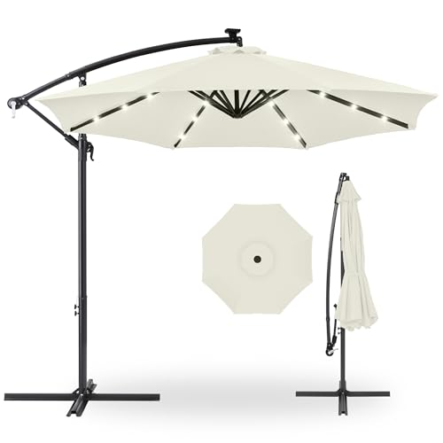 Best Choice Products 10ft Solar LED Offset Cantilever Hanging Market Patio Umbrella, 8 Sturdy Ribs, Easy Adjustment - Ivory - color: Ivory, size: Offset