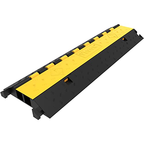 VEVOR 4 Pack Rubber Cable Protector Ramp 2 Channel Heavy Duty 66,000LB Load Capacity Cable Wire Cord Cover Ramp Speed Bump Driveway Hose Cable Ramp Protective Cover - style: 4 Pcs
