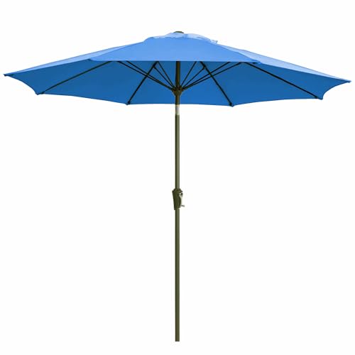 JEAREY 9FT Outdoor Patio Umbrella,Market Table Umbrella with 8 Fiberglass Ribs, Pool Umbrella with Tilt and Crank, UV Protection Lightweight & Wind-Resistant for Lawn, Garden, Deck and Backyard, Blue - color: Blue