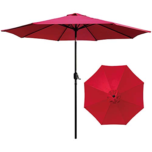 ABBLE Outdoor Patio Umbrella 9 Ft Stripe with Crank and Tilt, Weather Resistant, UV Protective Umbrella, Durable, 8 Sturdy Steel Ribs, Market Outdoor Table Umbrella - Red - color: Red