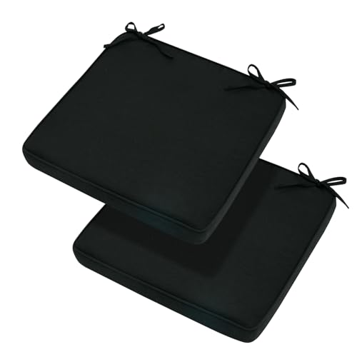 Magpie Fabrics Indoor Outdoor Waterproof Square Chair Cushion, 18" x 18" x 2.5", 2 Pack, Water Resistant Seat Cushions, for Patio Garden Office, Black - color: Black